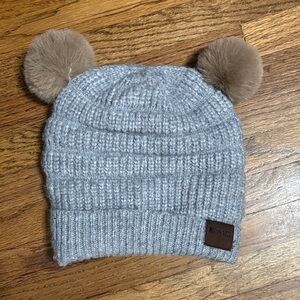 KOMBI kids one size winter hat pom poms grey toddler preschool